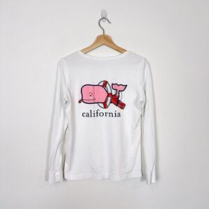 Vineyard Vines California Lifeguard Whale White Long Sleeve Tee Sz S 100% Cotton